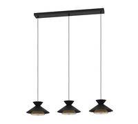 Eglo Grizedale Lámpara colgante con 3 llamas, adecuada para colocar encima de la mesa del comedor, metal de color negro y latón, con un diseño japandi, portalámparas E27, Ø 96 cm