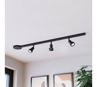 Eglo Easy Track Sistema de rieles de alto voltaje, juego ampliable con 3 focos para techo, riel de techo de aluminio y plástico en color negro, bombillas con casquillo GU10, 102 cm