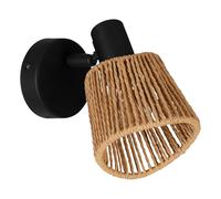 Eglo Keelby Lámpara de pared con foco orientable, para interior, iluminación de lectura, fabricada en acero de color negro con papel de rafia en colores naturales y casquillo E14
