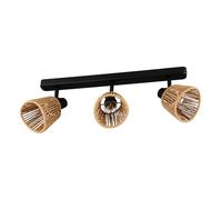 Eglo Keelby Lámpara de techo con 3 focos, para salón, fabricada en acero de color negro, con papel de rafia en colores naturales y casquillo E14