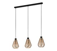 Eglo lámpara colgante Adwickle para comedor, luminaria de 3 luces para sala y comedor, pendiente textil de cáñamo en color natural y metal en color negro, lámpara colgante con casquillo E27