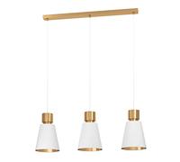 Eglo lámpara colgante Aglientina, candil para comedor con 3 luces, pendiente de tela blanca y metal en latón cepillado, luz textil con casquillo E27