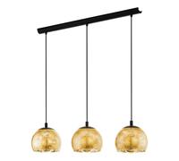 Eglo lámpara colgante Alabraccin, luminaria de techo de 3 luces para mesa de comedor, luz pendiente de metal en negro y cristal en oro, iluminador de comedor colgante, E27, 78 cm