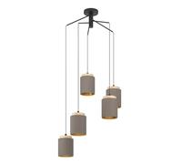 Eglo Lámpara colgante Albariza, lámpara vintage de 5 luces, suspensión de acero, madera y textil en negro, natural, cappuccino, dorado, lámpara para comedor y salón con casquillo E27