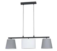 Eglo Lámpara colgante Almeida 1, lámpara textil colgante de 3 luces, lámpara suspendida de acero y tela, colores: negro, gris, blanco, portalámparas: E14, longitud: 860 mm