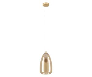 Eglo lámpara colgante Alobrase, luminaria de techo, luz pendiente de metal en latón pulido y cristal vaporizado en ámbar, candil de comedor, E27, Ø 20 cm