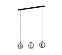 Eglo lámpara colgante Ariscani, candil de 3 luces para comedor, iluminador | de metal en negro y cristal ahumado en negro-transparente, luminaria para come colgante, E27, 76,5 cm