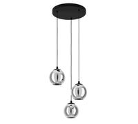 Eglo lámpara colgante Ariscani, iluminador de 3 luces para comedor, candil de metal en negro y cristal ahumado en negro-transparente,luminaria para comedor, E27, Ø 42,5 cm