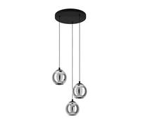Eglo lámpara colgante Ariscani, iluminador de 3 luces para comedor, candil de metal en negro y cristal ahumado en negro-transparente,luminaria para comedor, E27, Ø 42,5 cm