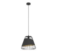 Eglo Lámpara colgante Austell, lámpara suspendida industrial vintage de una luz, lámpara de techo de acero y textil en negro y dorado, lámpara para comedor y salón con casquillo E27, Ø 36 cm