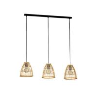 Eglo lámpara colgante Ayesgarth, candil de 3 luces para comedor, iluminador de ratán al natural y metal en negro, pendiente con casquillo E27
