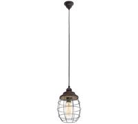 Eglo Lámpara colgante Bampton, lámpara suspendida industrial de 1 luz, estilo vintage y retro, combinación de madera y acero, lámpara para mesa de comedor y salón en marrón pátina, casquillo E27