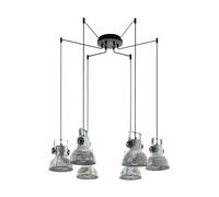Eglo Lámpara colgante Barnstaple, lámpara vintage de 6 luces en diseño industrial, lámpara suspendida retro de acero con acabado zinc envejecido, madera, color: pátina marrón, negro, casquillo: E27