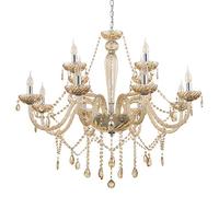 Eglo Lámpara colgante Basilano, 12 luces de araña vintage, shabby chic, lámpara de techo de acero y cristal en cromo, coñac, lámpara de comedor, lámpara de salón colgante con casquillo E14