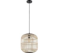 Eglo Lámpara colgante Bordesley, vintage, naturaleza, boho, hygge, lámpara de mesa de comedor de acero en negro y madera en colores naturales, lámpara de salón con casquillo E27, Ø 35 cm