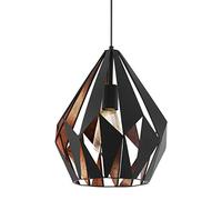 Eglo Lámpara colgante CARLTON 1, lámpara de suspensión con 1 bombilla, lámpara suspendida retro de acero, color negro, cobre, casquillo E27, diámetro 31 cm