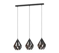 Eglo Lámpara colgante CARLTON 1, lámpara de suspensión con 3 bombilla, lámpara suspendida retro de acero, color negro, cobre, casquillo E27