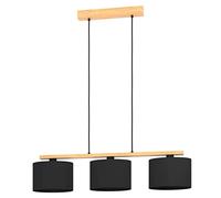Eglo lámpara colgante Castralvo para comedor, luminaria de 3 luces para sala y comedor, pendiente de madera y textil en negro, FSCM70HB, candil con casquillo E27