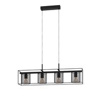 Eglo lámpara colgante Catterick, luminaria de comedor de 4 luces, candil rectangular de diseño industrial de metal en negro, pendiente de celosía con casquillo E27