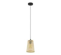 Eglo Lámpara colgante Claverdon, lámpara vintage de 1 luz, estilo natural, boho y hygge, colgante de acero y madera en negro y tonos naturales, lámpara para comedor y salón con casquillo E27, Ø 18 cm
