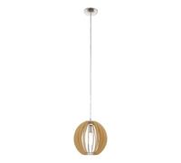 Eglo Lámpara colgante Cossano, lámpara suspendida vintage de una luz, lámpara de techo de acero y madera en níquel mate y arce, lámpara para mesa de comedor y salón con portalámparas E27, Ø 30 cm