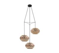 Eglo Lámpara colgante Dondarrion, 3 luces vintage, estilo escandinavo y boho, acero y madera, para comedor o salón, colores negro, natural, vino, casquillo E27, Ø 57 cm