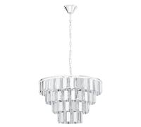 Eglo Lámpara colgante Erseka, lámpara suspendida de 7 luces, elegante, lámpara de techo de acero cromado y cristal transparente, lámpara para comedor o salón con casquillo E14, Ø 48,5 cm