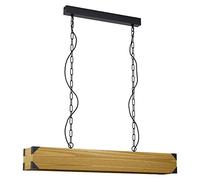 Eglo Lámpara colgante Harborough, lámpara de techo industrial vintage retro de 4 luces, colgante de acero y madera en negro y marrón, lámpara para comedor y salón con casquillo E27