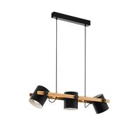EGLO lámpara colgante Hornwood, lámpara de techo de 3 focos de estilo vintage en diseño industrial, lámpara colgante retro de acero y madera, color negro, crema, marrón, portalámparas E27