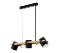 EGLO lámpara colgante Hornwood, lámpara de techo de 3 focos de estilo vintage en diseño industrial, lámpara colgante retro de acero y madera, negro, crema, marrón, E27, certificado FSC