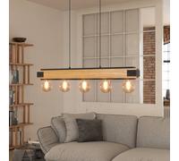 EGLO Lámpara colgante Layham, negro/madera clara, longitud 96 cm, 5 luces.