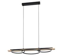 Eglo Lámpara colgante LED Boyal con 3 luces, lámpara de techo de metal negro y madera natural, lámpara de comedor, certificado FSC