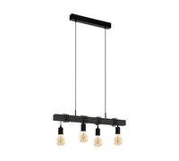 Eglo Lámpara colgante LED Townshend, 4 luces vintage para comedor, iluminación de techo industrial de madera negra y acero, FSC, casquillo E27
