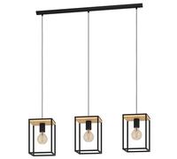 Eglo lámpara colgante Libertad, luminaria suspendida de 3 luces mesa de comedor, iluminador de suspensión de metal en negro y madera en natural, candil de comedor, E27