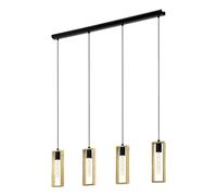 Eglo lámpara colgante Littleton, 4 focos vintage en diseño industrial, estilo retro de acero y madera, color negro, marrón, bombilla E27, certificado FSC
