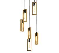 Eglo lámpara colgante Littleton, lámpara vintage de 6 luces en diseño industrial, lámpara suspendida retro de acero y madera, color negro y marrón, casquillo E27
