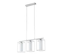 Eglo Lámpara colgante Loncino 1, lámpara vintage de 3 luces, lámpara de techo de acero, color cromo, vidrio satinado y transparente, casquillo E27, longitud 74,5 cm