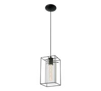 Eglo Lámpara colgante Loncino, lámpara vintage de 1 luz, colgante de acero en negro, vidrio ahumado, casquillo E27, longitud 15 cm