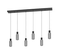 Eglo Lámpara colgante Maione, luz suspendida de vidrio ahumado sobre mesa, 6 luces, metal negro y vidrio gris, casquillo E27, largo 138 cm