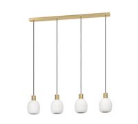 Eglo Lámpara colgante Manzanares, 4 luces, para mesa comedor, metal latón, bolas de vidrio opal mate blanco, casquillo E27, largo 97 cm