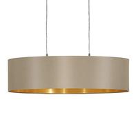 EGLO lámpara colgante Maserlo, lámpara colgante textil de 2 luces, lámpara colgante ovalada de acero y tela, color: níquel mate, topo, dorado, casquillo: E27, L 78 cm
