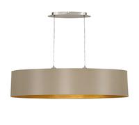 Eglo lámpara colgante Maserlo, lámpara colgante textil de 2 luces, lámpara colgante ovalada de acero y tela, color: níquel mate, topo, dorado, casquillo: E27, 100 cm