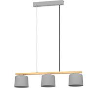 Eglo lámpara colgante mesa de comedor Mariel, barra de 3 luces para sala y comedor, luminaria de metal en gris y madera en natural, FSC100HB, luz con casquillo E27