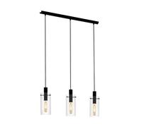 Eglo Lámpara colgante Montefino, lámpara suspendida de 3 luces, lámpara de techo de metal negro y cristal transparente, lámpara para comedor y salón con casquillo E27