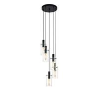 Eglo Lámpara colgante Montefino, lámpara suspendida de 5 luces, lámpara de techo de metal negro y vidrio transparente, lámpara para comedor y salón con casquillo E27