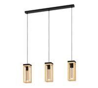 Eglo lámpara colgante Nafferton, para el comedor 3 bombillas, FSCM70HB, iluminación de comedor de madera en natural y metal en negro, luz colgante con casquillo E27