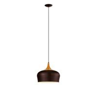 Eglo Lámpara colgante Obregon, lámpara de techo de 1 luz | lámpara suspendida de metal en marrón, crema y madera de roble, lámpara para comedor y salón con casquillo E27