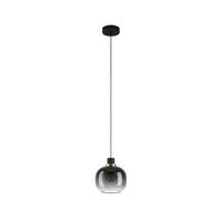 Eglo Lámpara colgante Oilella, 1 luz, vidrio ahumado, metal negro-gris con latón, bola de cristal, portalámparas E27, Ø 19 cm, ideal para comedor