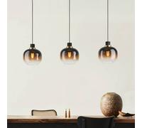 Eglo Lámpara colgante Oilella, 3 luces, vidrio ahumado, metal negro-marrón con latón, esfera de vidrio, portalámparas E27, 95 cm de largo, ideal para comedor
