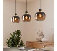 EGLO Lámpara colgante Oilella, negro-marrón, longitud 95 cm, cristal, 3 luces. True